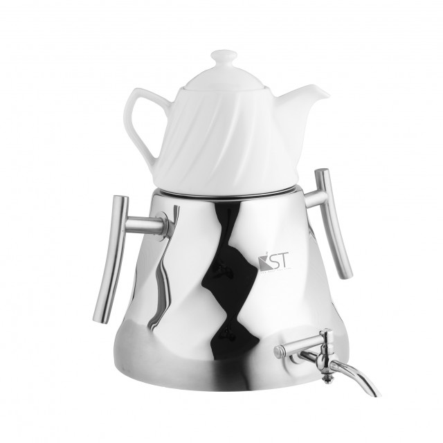 کتری و قوری مدل هرمی با قوری چینی 5/5 لیتر  (KST) کد 604