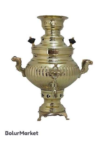 سماور زغالی برنجی زرد ۳ لیتر مدل عدسی ترکدار