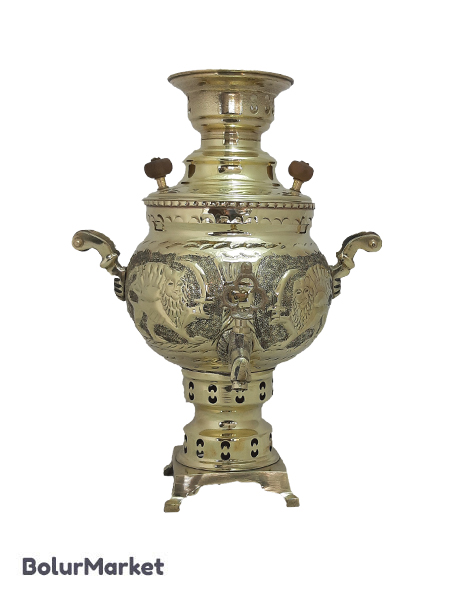 سماور ذغالی برنجی زرد ۴ لیتر مدل شیر خورشید