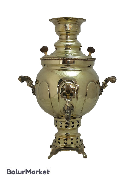 سماور زغالی برنجی زرد ۴ لیتر مدل توپی آینه