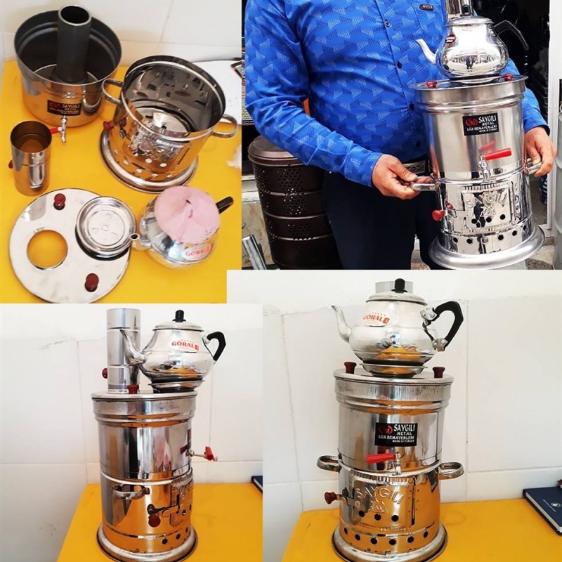 سماور زغالی استیل ترکیه بهمراه قوری