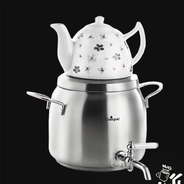 سماور روگازی استیل و قوری چینی یونیک Unique مدل UN-7205 اورجینال