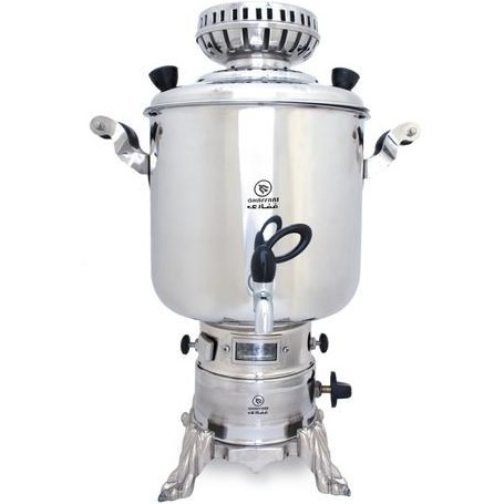 سماور گازی لوکس ایران مدل تانسو 6 لیتری دارای ترموکوپل و پلوت و ست سینی و کاسه و شلنگ و بست گاز