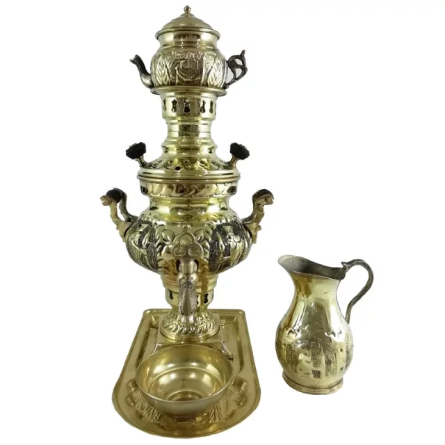 سرویس سماور زغالی قلم زرد کد 17020017 ظرفیت 1 لیتر