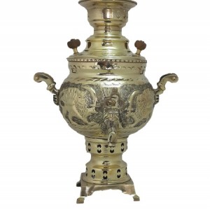 سماور ذغالی برنجی زرد 4 لیتر مدل شیر خورشید