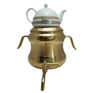 کتری و قوری نزاز 3036 سایه طلایی قوری چینی دسته عصایی