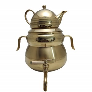 کتری و قوری نزاز 3043 سایه تمام استیل طلایی ساده