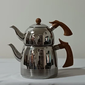 کتری و قوری 2/5 لیترهرمی طرح چوب تمام استیل(NEZAZ) کد 2308