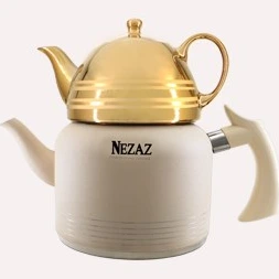 کتری و قوری 2/5 لیتر رنکی قوری چینی طلایی (NEZAZ) کد 2407