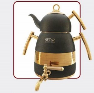 کتری و قوری 6 لیترهرمی مشکی دسته طلایی با قوری استیل (NEZAZ) کد 4016