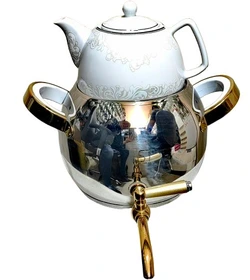 کتری طرح ترک دو قوری دسته دو تکه یراق طلا 4 لیتر (KST) کد 4050SG