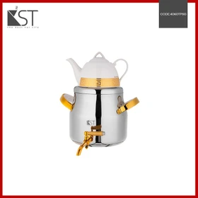 کتری استیل با دو قوری دسته دو تکه یراق طلا 5/5 لیتر (KST) کد4060TPsg