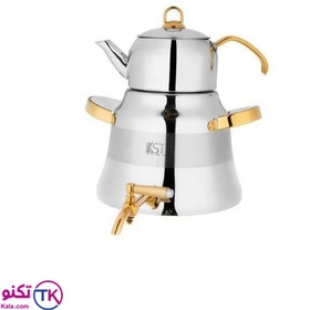 کتری با دو قوری هرمی دسته دو تکه یراق طلا 5/5 لیتر (KST) کد4070TPSG