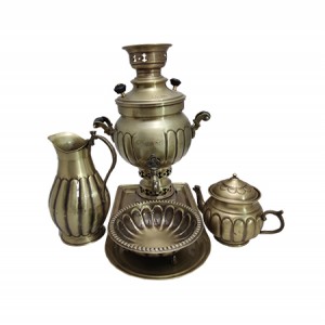 سرویس سماور ذغالی انتیک ترکدار توپی ۳لیتری