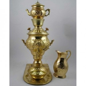 سرویس سماور تزئینی برنجی نوزادی قلمزنی (هخامنش)