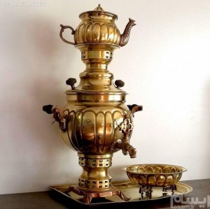 سماور ذغالی ۳ لیتری برنجی با سرویس کامل