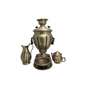 سرویس سماور ذغالی انتیک مدل استوانه نارگیل ۱۰لیتر