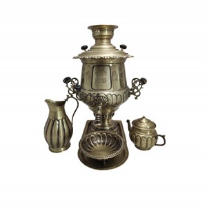 سرویس سماورذغالی انتیک مدل نگین لب ریخته تانکی ۱۲لیتر