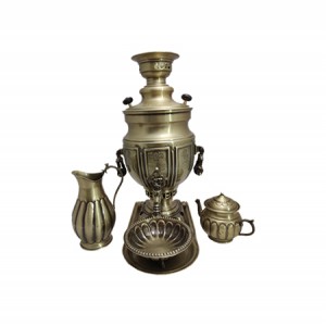 سرویس سماور ذغالی انتیک مدل استوانه اینه ۱۰ لیتر