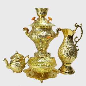 سماور ذغالی مدل آبکاری طلایی