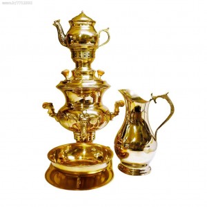 سرویس سماور زغالی برنجی طرح عدسی