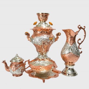 سماور ذغالی جدید آبکاری نقره و مس