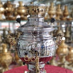 سماور طوفان 6 لیتری مدل توپی ترکدار دسته طلا