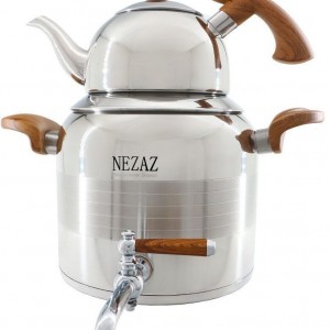 کتری و قوری  4/5 لیتر ترک ورق یک میل دسته چوب (NEZAZ) کد 3016