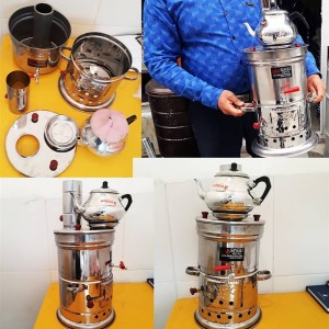 سماور زغالی استیل ترکیه بهمراه قوری