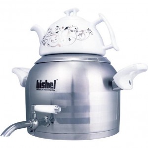 سماور روگازی استیل با قوری چینی بیشل مدل BL-KT-004