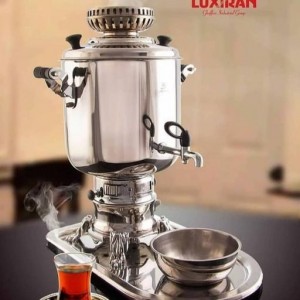 سماور گازی لوکس ایران مدل تانسو 6 لیتری دارای ترموکوپل و پلوت و ست سینی و کاسه و شلنگ و بست گاز
