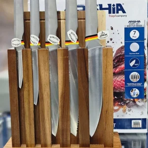ست چاقوی ۷ تکه ارشیا مدل KS112-3659 با پایه و تخته برش اقاقیا