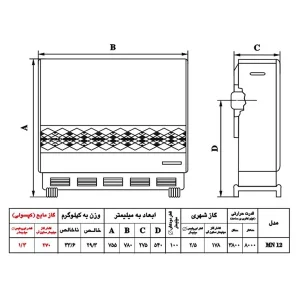 بخاری گازی نیک کالا 12000 ترموستاتیک مدل مرجان MN12-TH