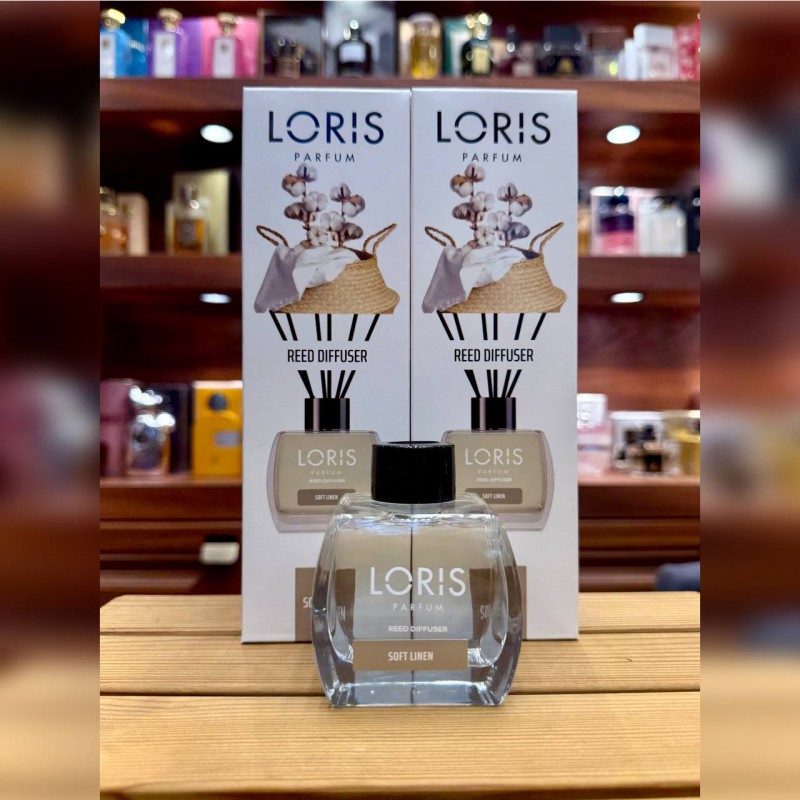 خوشبو کننده هوا لوریس LORIS رایحه سافت لنین Soft Linen پارچه کتان پنبه حجم 120ml