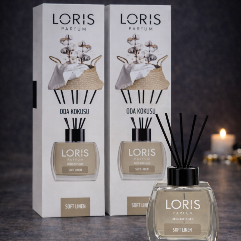 خوشبو کننده هوا لوریس LORIS رایحه سافت لنین Soft Linen پارچه کتان پنبه حجم 120ml