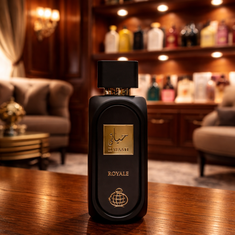 ادکلن فراگرنس ورد مدل حیاتی رویال رایحه موصوف عربی 100میل Fragrance World hayaati Royale