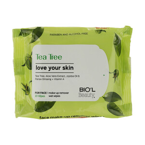دستمال مرطوب آرایش پاک کن  بیول مدل Tea Tree بسته 20 عددی