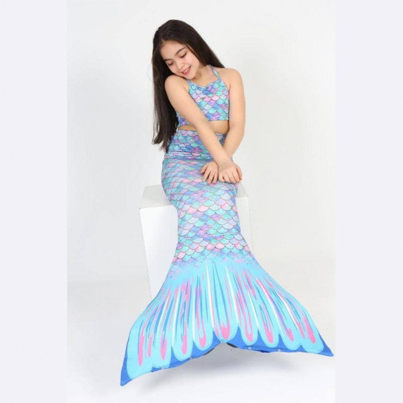 مایو ۳ تیکه پری دریایی رنگ آبی جدید