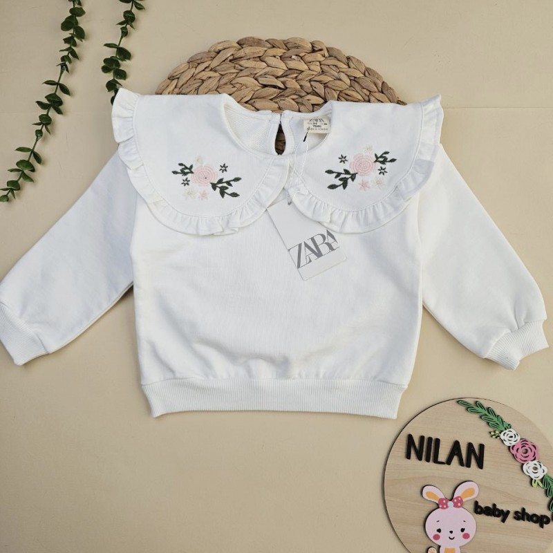 بلوز سفید یقه گلدوزی زارا