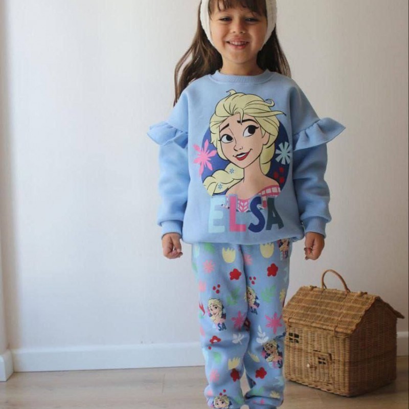 ست بلوز و شلوار ترک طرح السا آبی ( داخل کرکی )