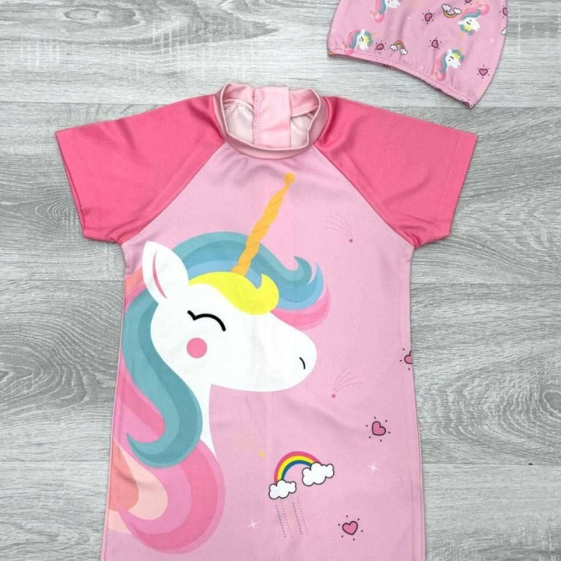 مایو یونیکورن پادار صورتی بهمراه کلاه