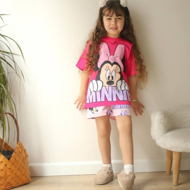 تیشرت شلوارک طرح مینی موس صورتی ( ترک )