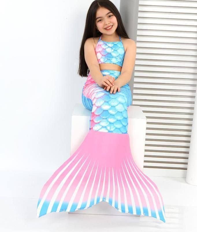 مایو پری دریایی سه تیکه - رنگ آبی صورتی