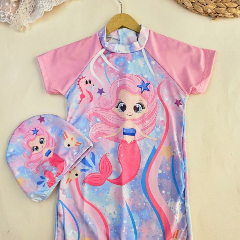 مایو پادار کلاه دار طرح پری دریایی