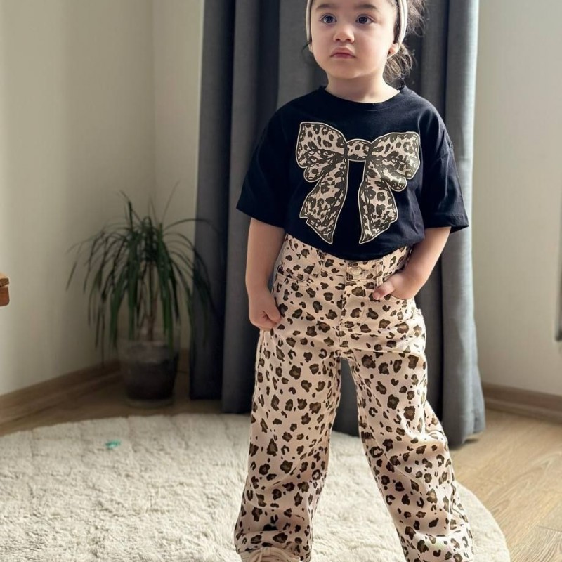 ست تیشرت و شلوار پاپیونی پلنگی  برند ترک