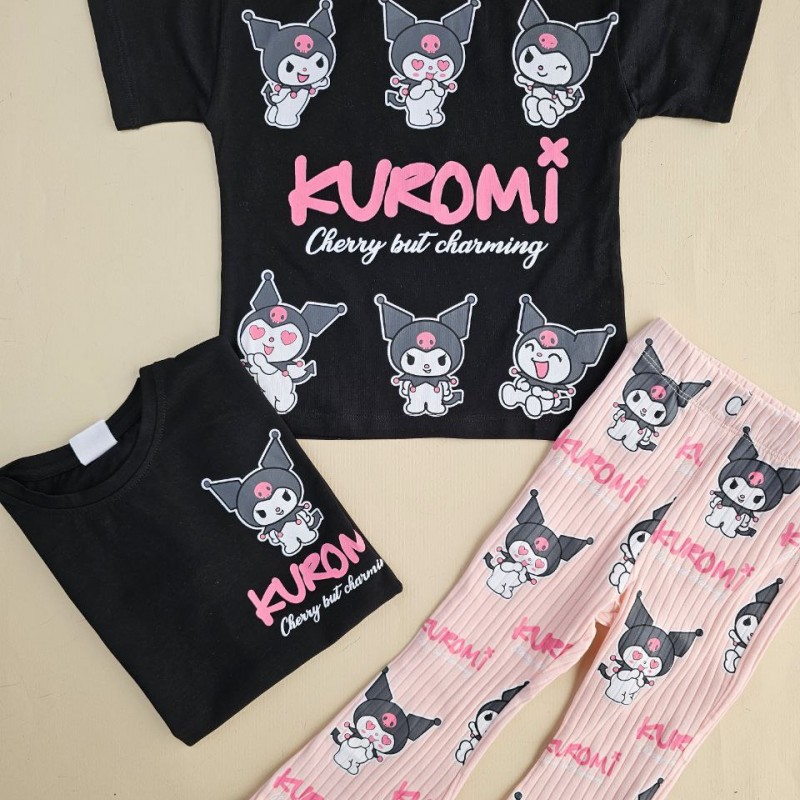 ست تیشرت و شلوار کبریتی دمپا طرح کرومی رنگ مشکی