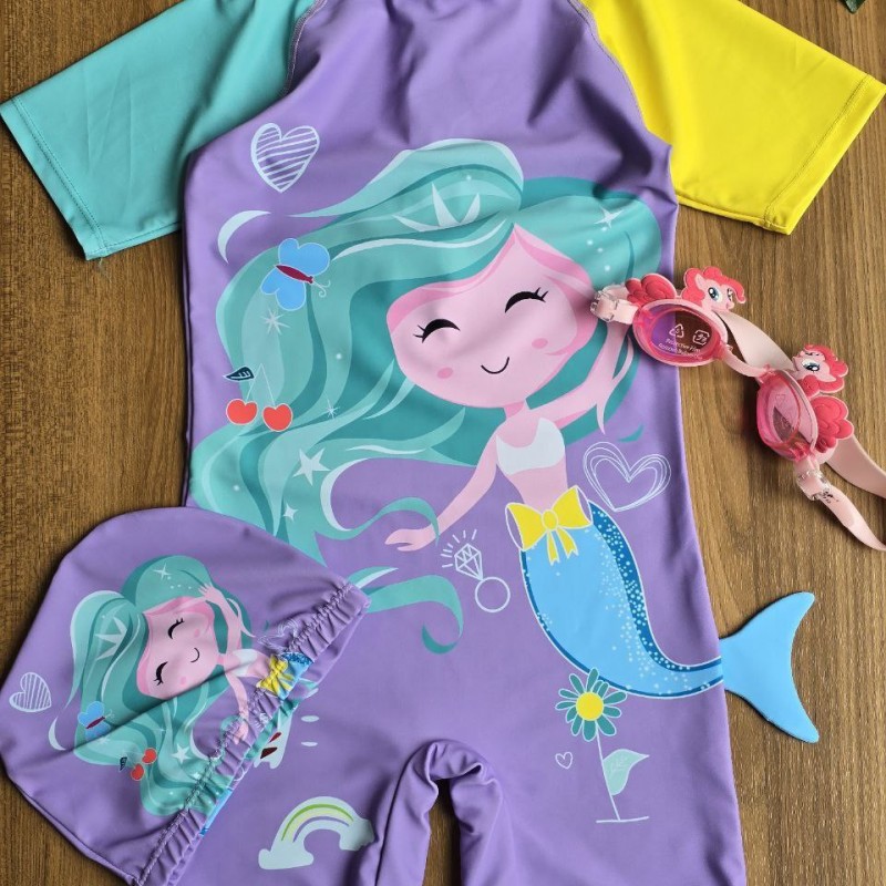 مایو پادار کلاه دار پری دریایی رنگ بنفش