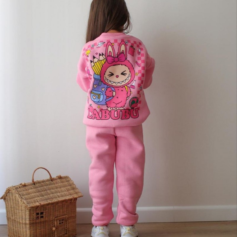 ست دو تیکه ترک کرک دار لبوبو صورتی