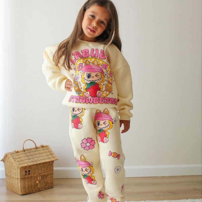 ست دو تیکه ترک کرک دار لبوبو توت فرنگی