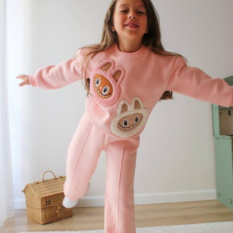 ست دو تیکه ترک کرک دار شلوار بگ طرح لبوبو